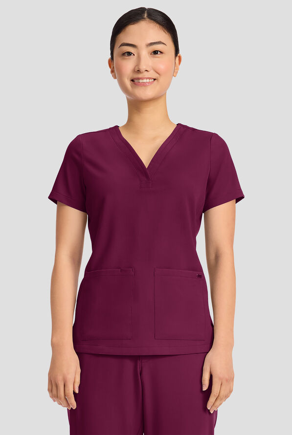 Blusa m&eacute;dica Healing Hands Quest Briana STRETCH con 3 bolsillos y cuello en Y para mujer - Wine - 2