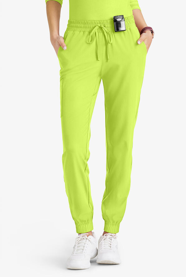 Skechers by Barco Theory Women's 4-Pocket STRETCH Cargo Jogger Scrub Pants - Lime Juice - 1
