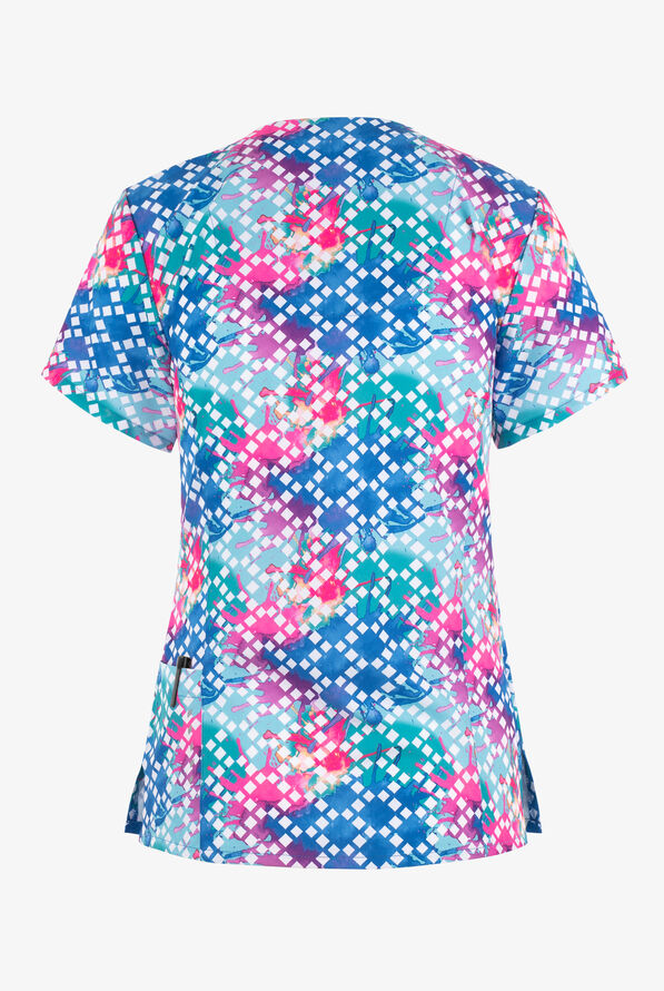 Barco One Sapphire Splendor Abstract Women's 4-Pocket STRETCH V-Neck Print Scrub Top - null - 2
