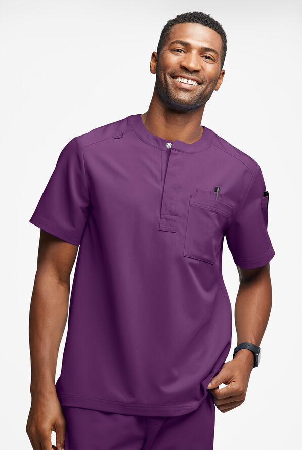 MOVEMENT by Butter-Soft Eclipse Men's 4-Pocket Short Sleeve Henley Scrub Top - Eggplant - 2