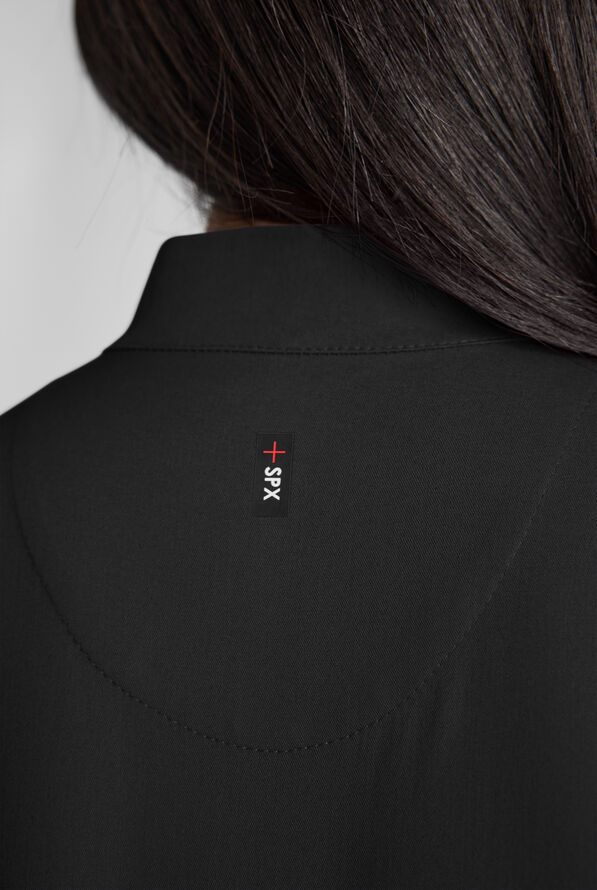 Grey's Anatomy by Barco Emerge Rowen Women's 2-Pocket STRETCH Banded Bottom Zip Scrub Top - Black - 6