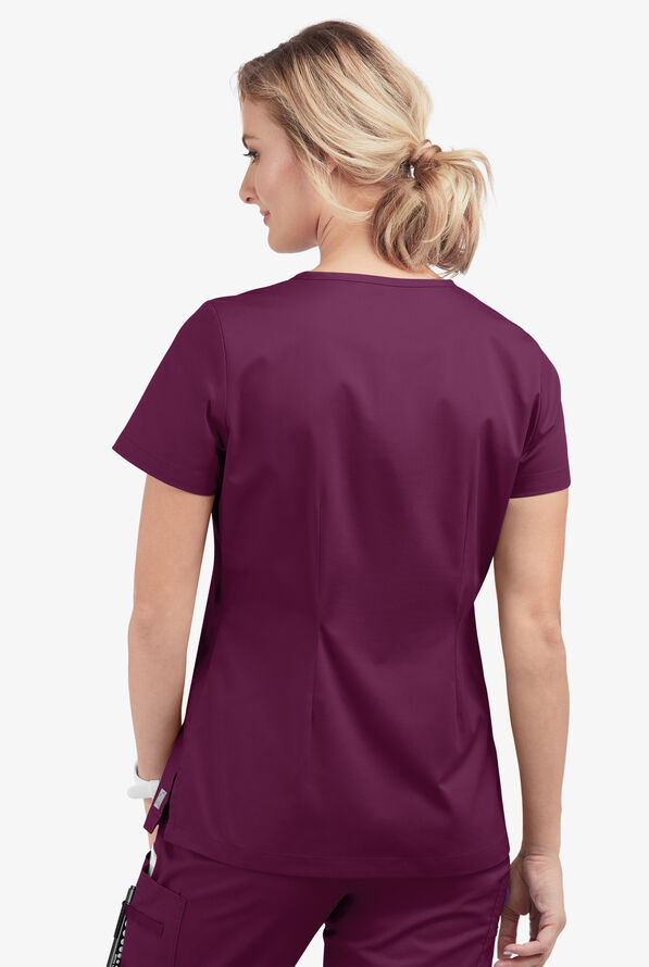 Blusa m&eacute;dica Butter-Soft STRETCH con cuello en V y 2 bolsillos para mujer - Wine - 4