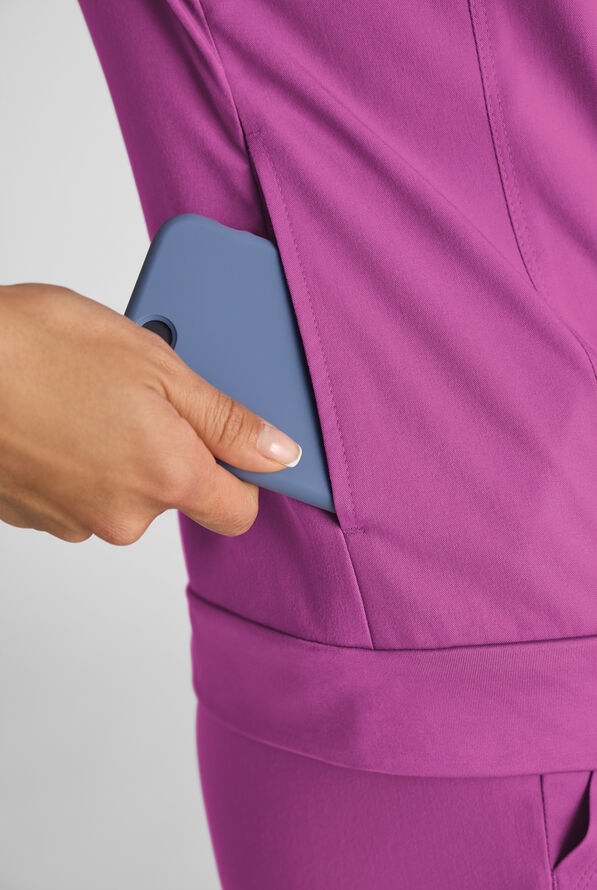 Grey's Anatomy by Barco Emerge Rowen Women's 2-Pocket STRETCH Banded Bottom Zip Scrub Top - Mystic Orchid - 5