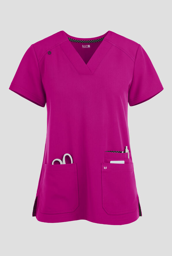 Blusa m&eacute;dica Koi Next Gen Hustle and Hear con cuello en V y 3 bolsillos para mujer - Azalea Pink - 1