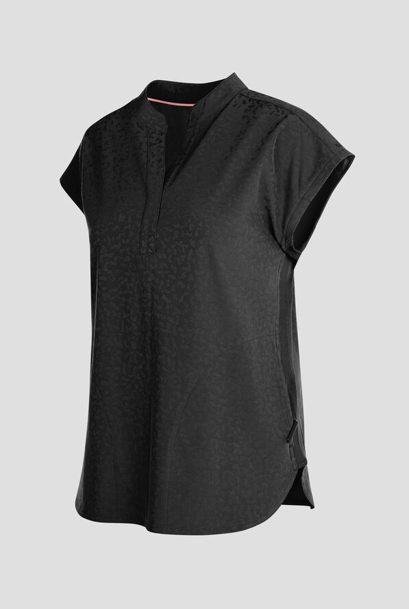 Zavate Ava Therese Cheetah Jacquard Piper Women's 2-Pocket STRETCH Dolman Sleeve Scrub Top - Black - 3