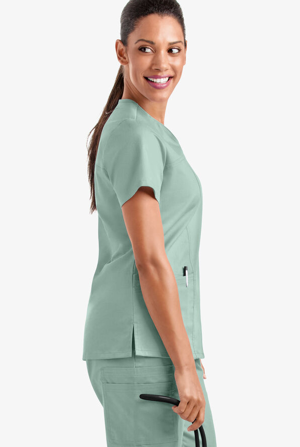 Butter-Soft STRETCH Women's 4-Pocket Sweetheart Neck Scrub Top - Eucalyptus Leaf - 4