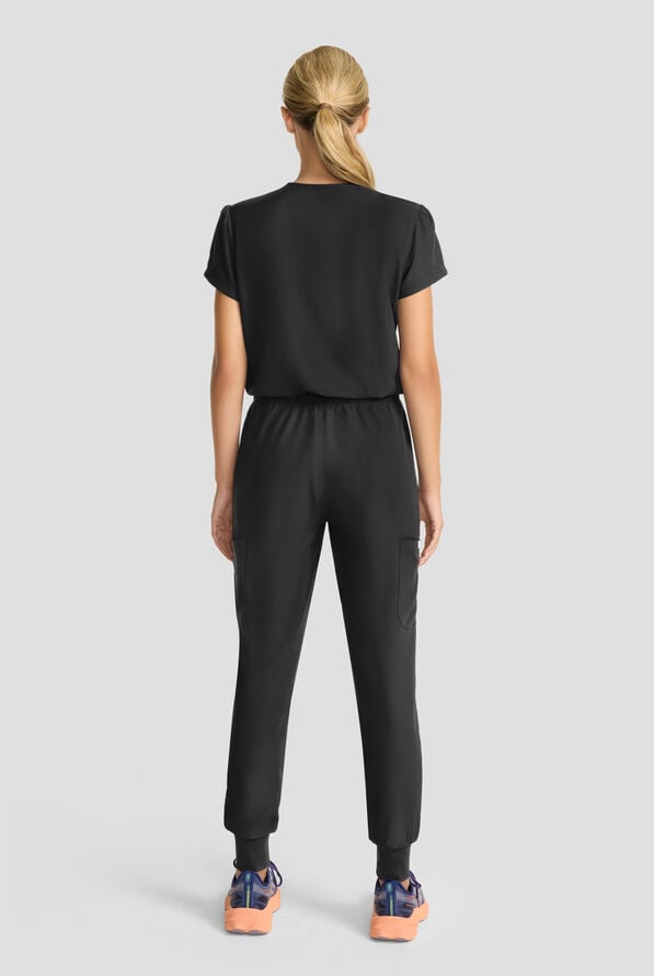 Med Couture Insight Women's 4-Pocket Zip Front Drawstring Waist Scrub Jumpsuit - Black - 3