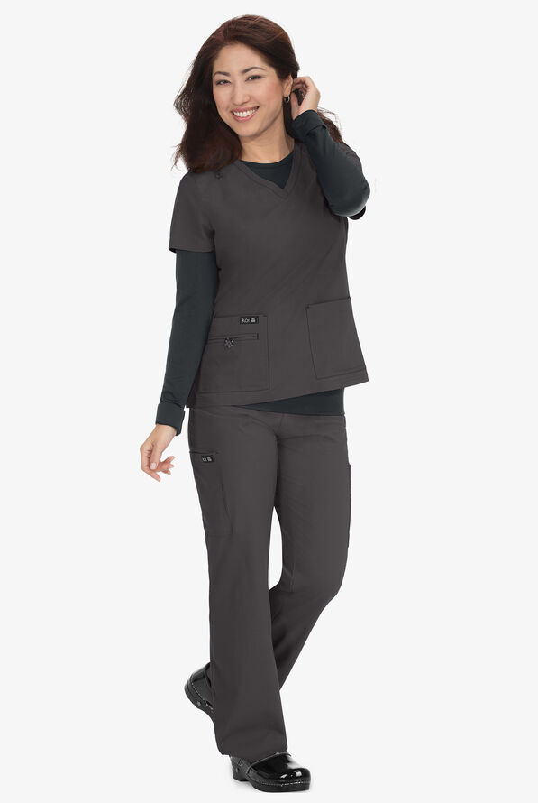 koi Basics Becca Women's 4-Pocket STRETCH V-Neck Scrub Top - Charcoal - 2