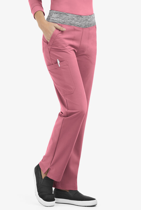 Easy STRETCH Sienna Women's 5-Pocket Sport Yoga Scrub Pants - Tea Rose / Silver - 1