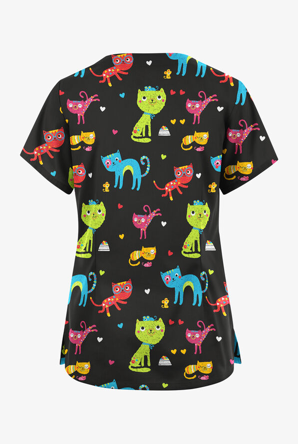 Butter-Soft Originals Friendship Women's 6-Pocket Scallop Neck Print Scrub Top - null - 2