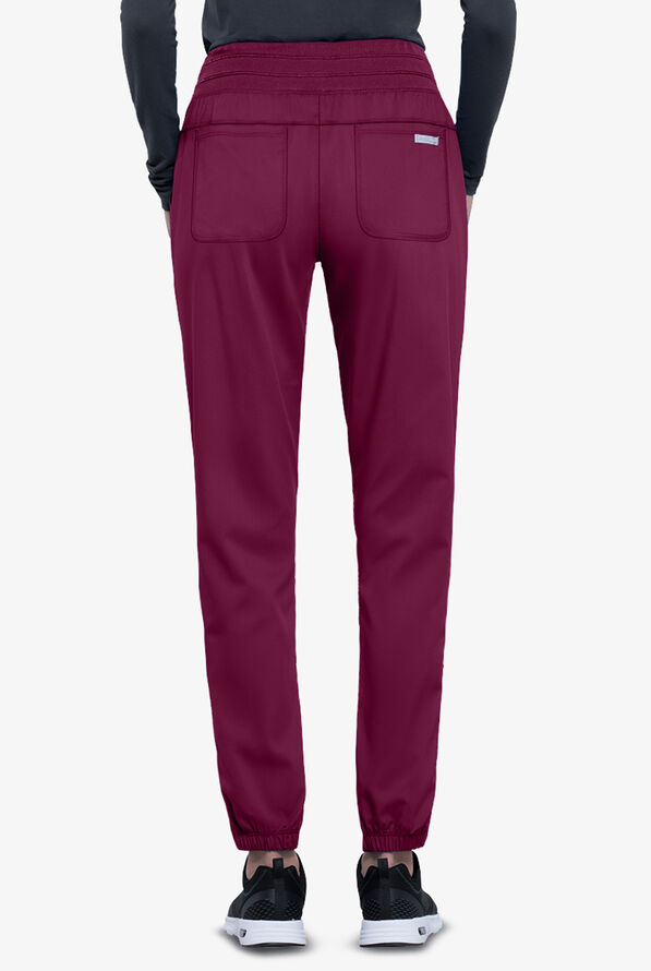 Cherokee Workwear Revolution Women's 5-Pocket STRETCH Elastic Waistband Half Jogger Scrub Pants - Petite - Wine - 2