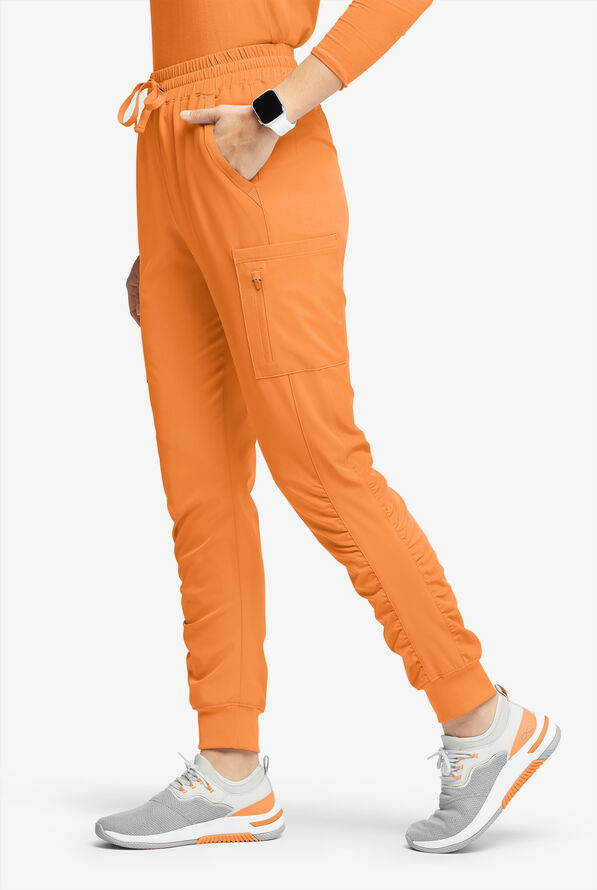 WhisperLite Calla Women's 6-Pocket Ruched Leg Cargo Scrub Pants - Apricot Crush - 1