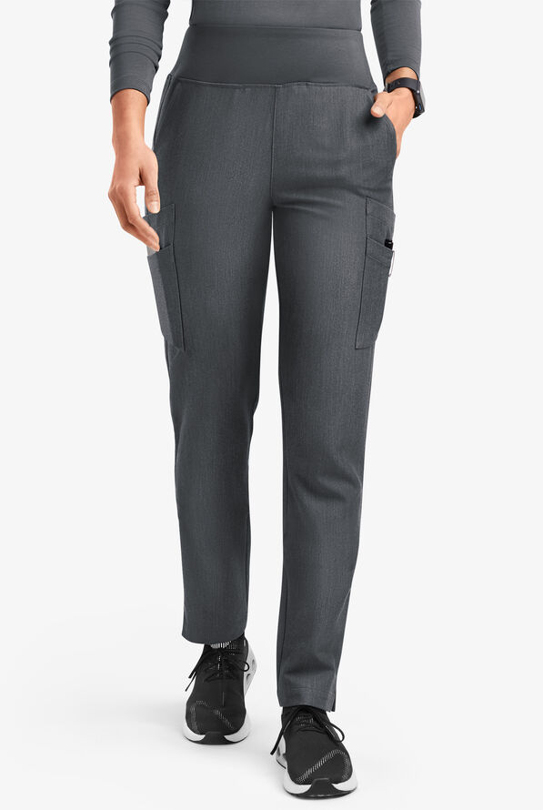 Movement by Butter-Soft Carina Women’s 7-Pocket Skinny Yoga Inspired  Scrub Pant - Petite - Charcoal Heather - 1