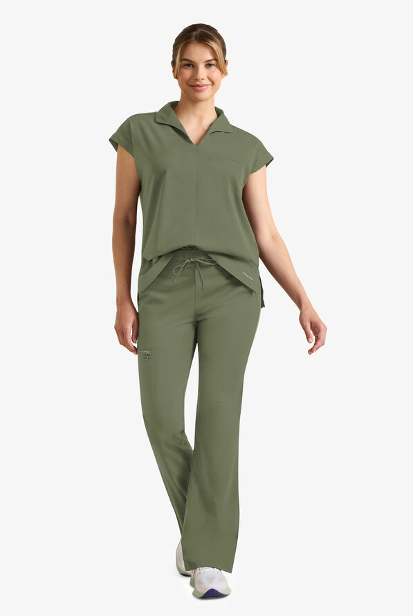 Healing Hands Purple Label Women's 6-Pocket STRETCH Flare Leg Drawstring Scrub Pants - Olive - 4