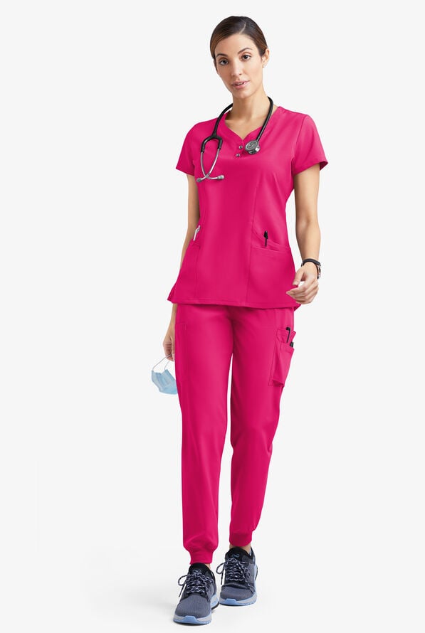 Easy STRETCH Demi Women's 4-Pocket Henley Scrub Top - Flirt - 2