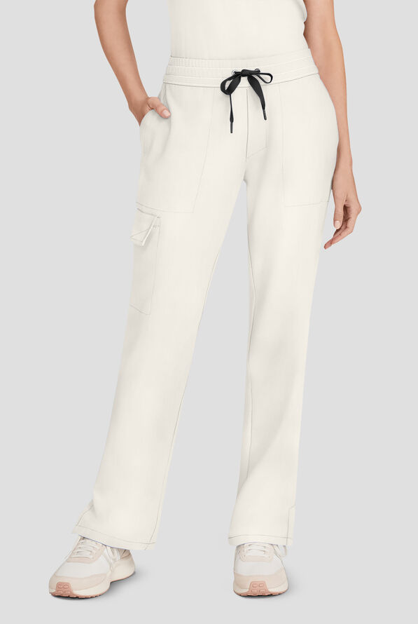 Healing Hands Quest Women's 4-Pocket STRETCH Straight Leg Drawstring Cargo Scrub Pant - White Gardenia - 1