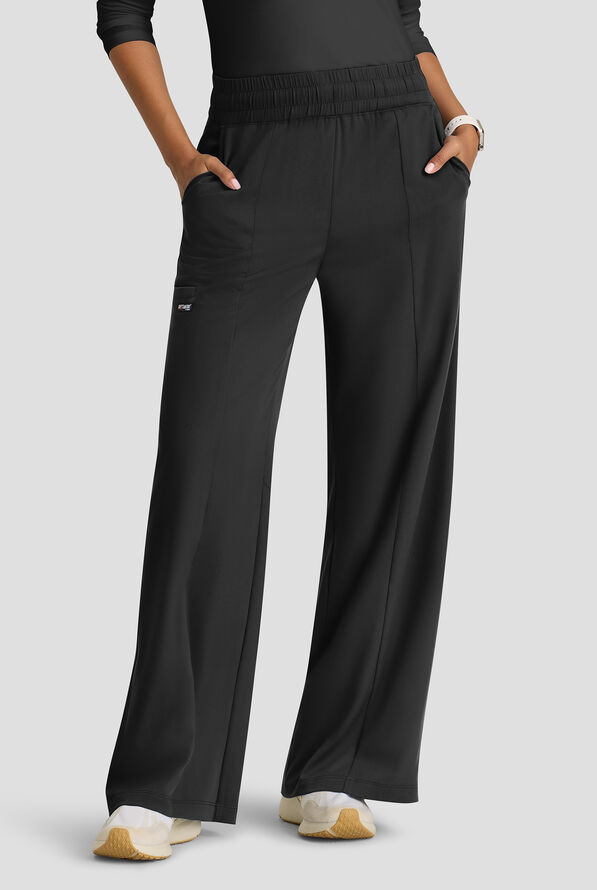Grey's Anatomy by Barco Spandex STRETCH Emerson Women's 5-Pocket High-Rise Wide Leg Scrub Pants - Black - 1