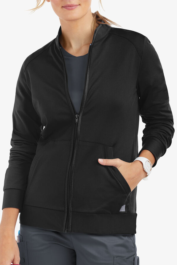 Chaqueta médica UA Butter-Soft STRETCH de punto tejido con cremallera y 2 bolsillos para mujer - Black - 2