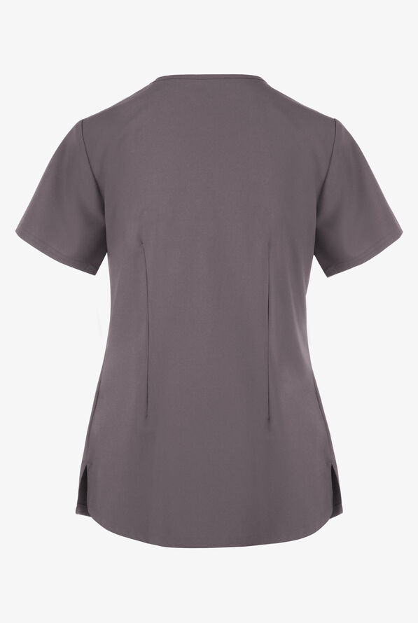 Easy STRETCH Leila Women's 3-Pocket Lace Up Grommet Scrub Top - Grey Stone - 4