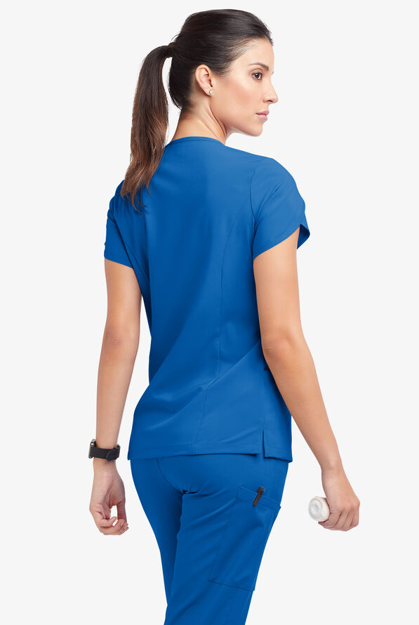 Easy STRETCH Daisy Women's 4-Pocket V-Neck Scrub Top with Petal Sleeves - Royal - 4