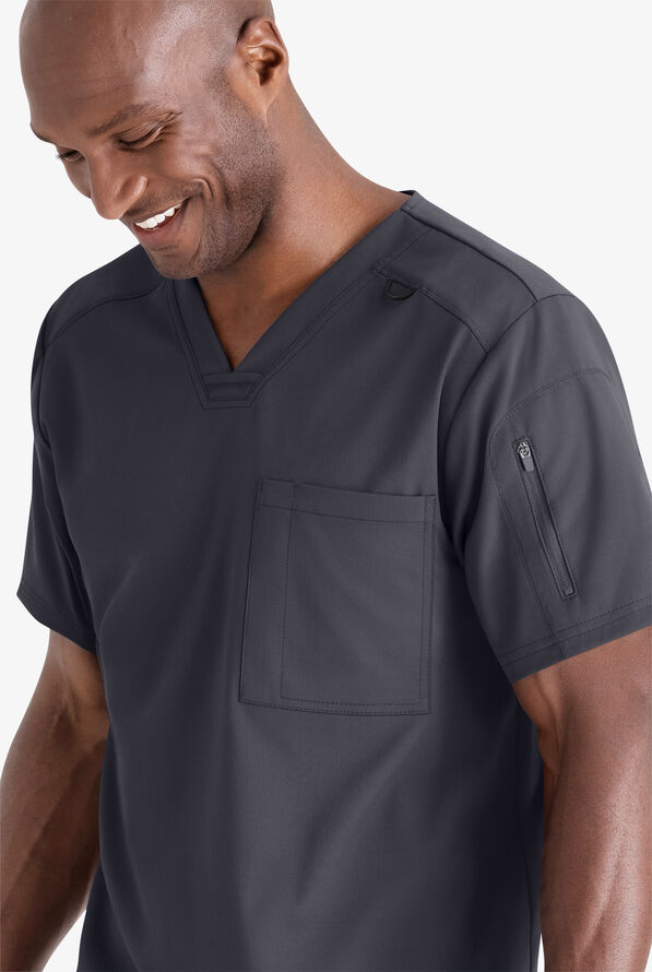 Grey's Anatomy by Barco Spandex STRETCH Murphy Men's 2-Pocket V-Neck Scrub Top - Steel Gray - 3