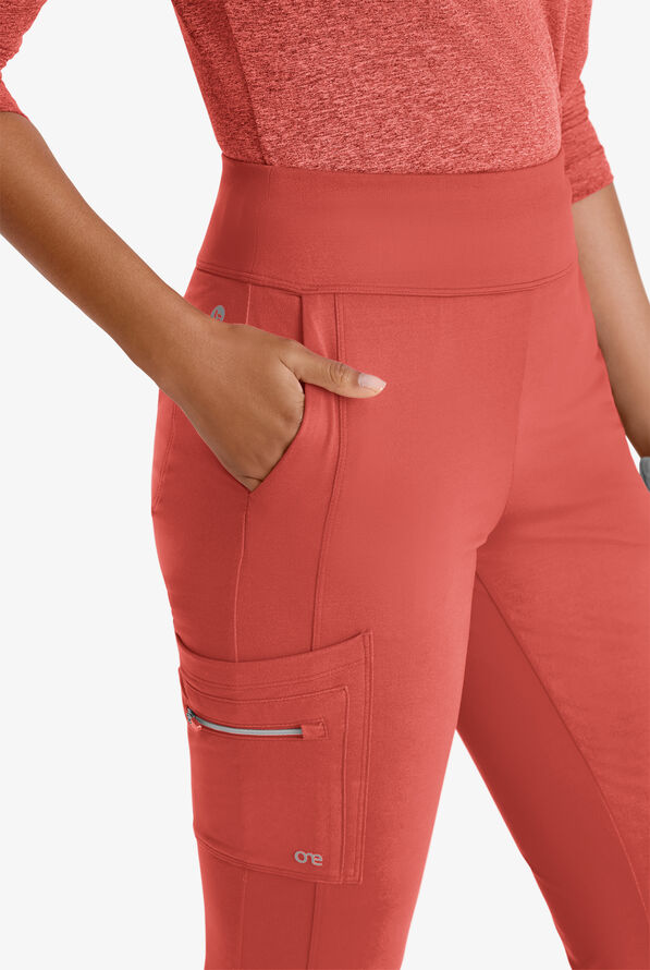 Barco One Performance Knit Sprint Women's 7-Pocket STRETCH High Waisted Fit & Flare Scrub Pant - Ginger Rose - 3