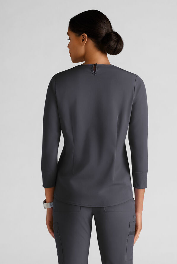 WhisperLite LYRA Women's 2-Pocket STRETCH 3/4" Sleeve Scrub Top - Pewter - 2