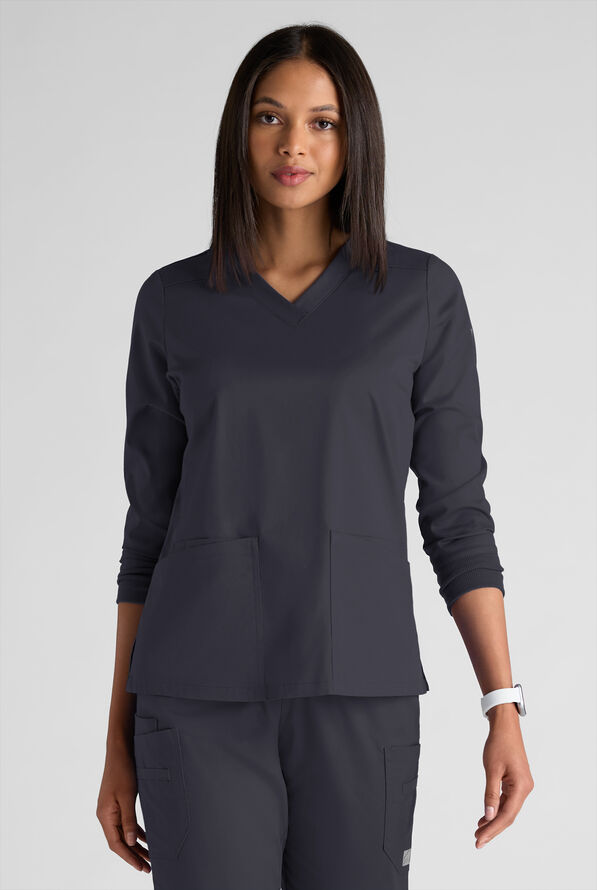 Butter-Soft STRETCH Women's 5-Pocket 3/4" Sleeve V-Neck Scrub Top - Pewter - 1