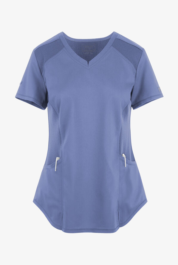 UA Exclusive Cherokee Workwear Revolution Women's 2-Pocket STRETCH Mesh Trim V-Neck Scrub Top - Ceil Blue - 1