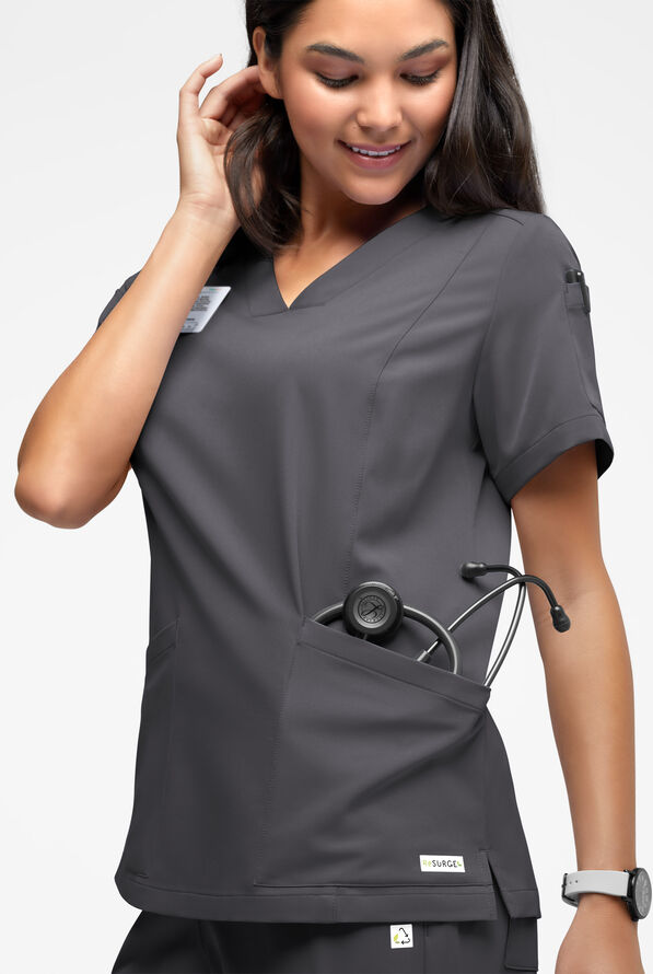 Blusa médica ReSurge Ruby con cuello en V y 5 bolsillos para mujer - Pewter - 1