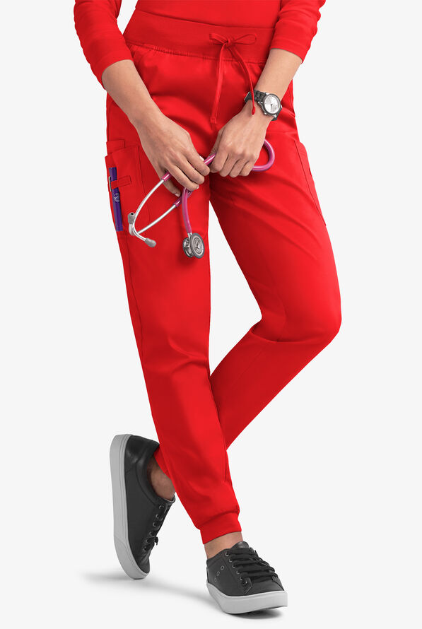 Butter-Soft STRETCH Women's 5-Pocket Cargo Jogger Scrub Pants - Venetian Red - 1