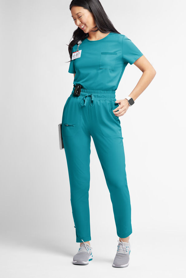 WhisperLite ISLA Women's 5-Pocket Tapered Scrub Pants - Teal - 2