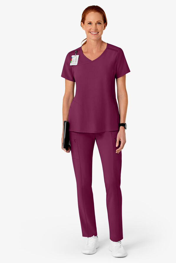 Wink Renew Women's 7-Pocket STRETCH High Waisted Slim Leg Cargo Scrub Pants - Wine - 4