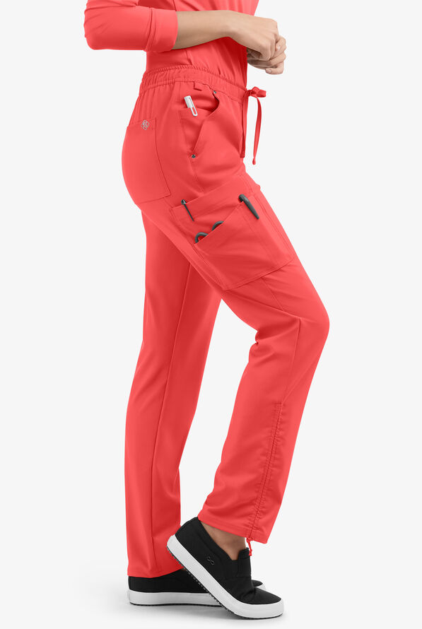 Easy STRETCH Halle Women's 11-Pocket Ruched Leg Jogger Scrub Pants - Petite - Radiant Red - 2