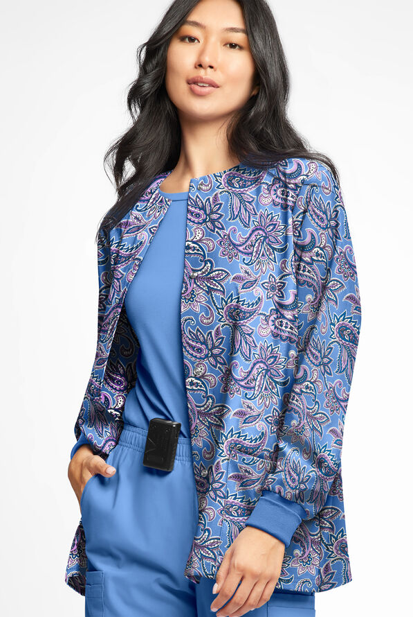 Butter-Soft Baku Paisley Ceil Women's 2-Pocket Warm Up Print Scrub Jacket - null - 3