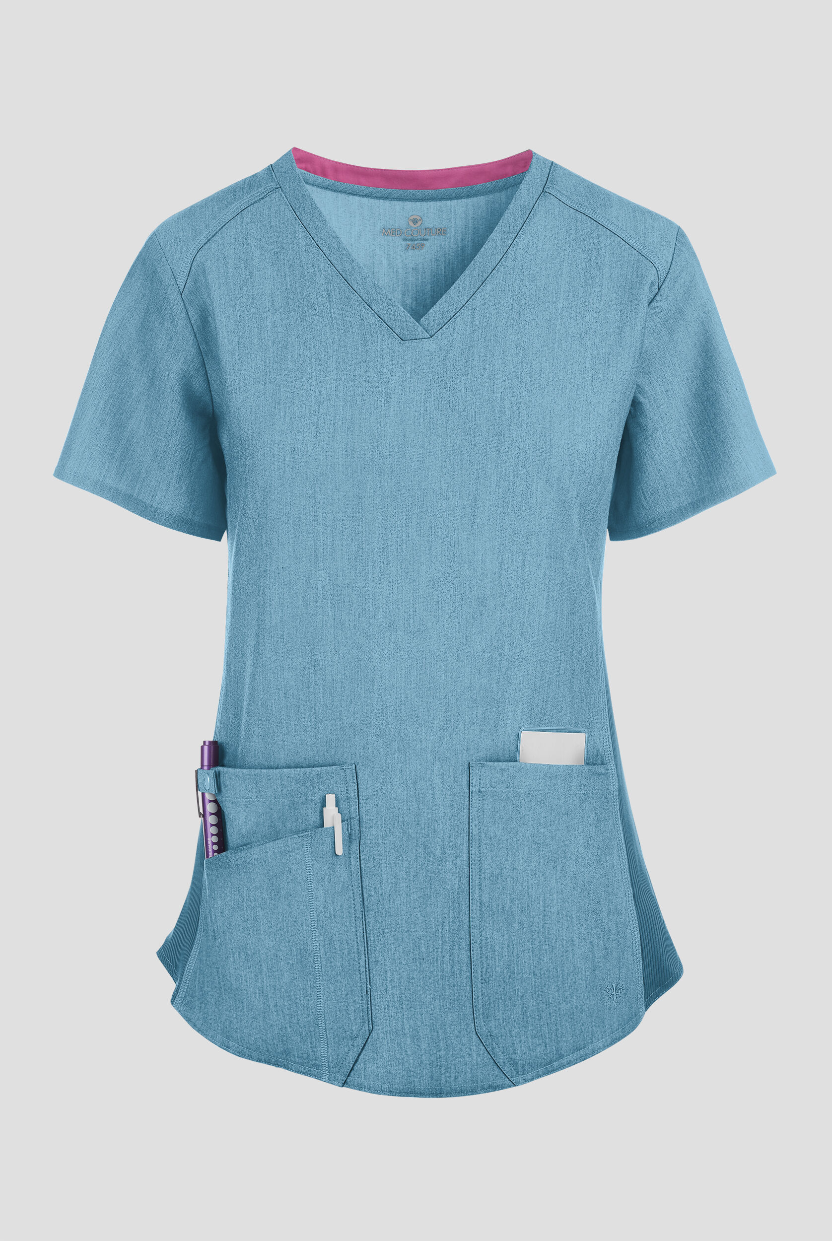 Med Couture Touch V-Neck Shirt-tail Scrub Top, Stretch Scrubs