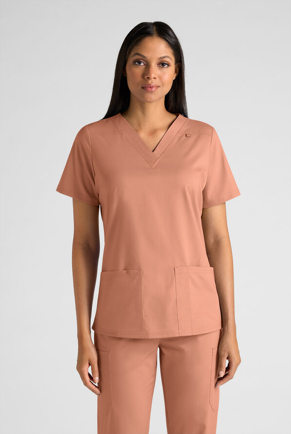 Butter-Soft STRETCH FLXTEK+ Women's 4-Pocket V-Neck Scrub Top - Terracotta - 1