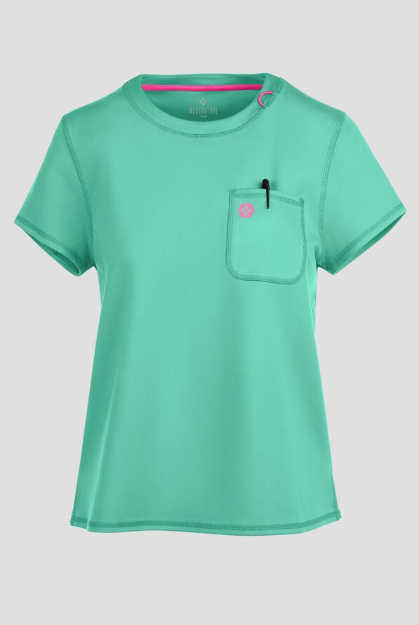 Med Couture Amp Knit Women's 2-Pocket STRETCH Crew Neck Scrub Top - Mint Condition - 1