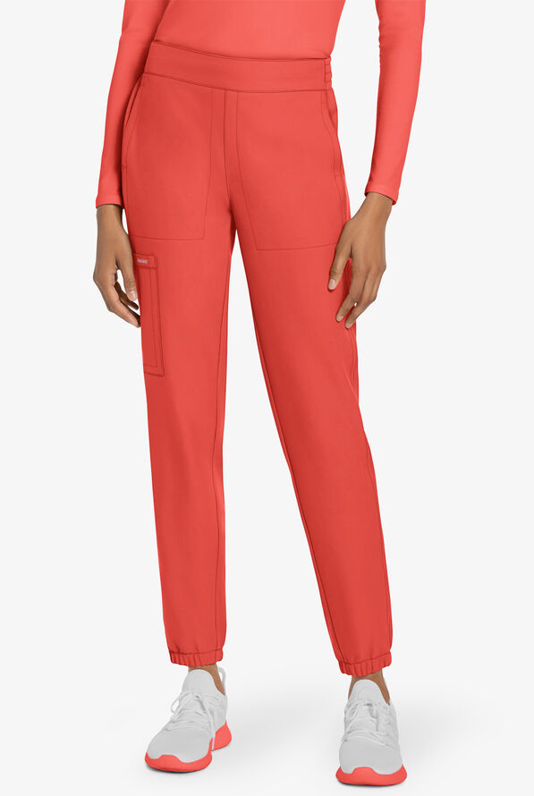Cherokee Workwear Originals Ultra Women's 5-Pocket Drawstring Jogger Scrub Pants - Petite - Spiced Coral - 1