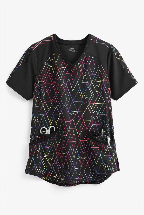 Blusa médica estampada Cherokee Infinity Loving Lines con cuello