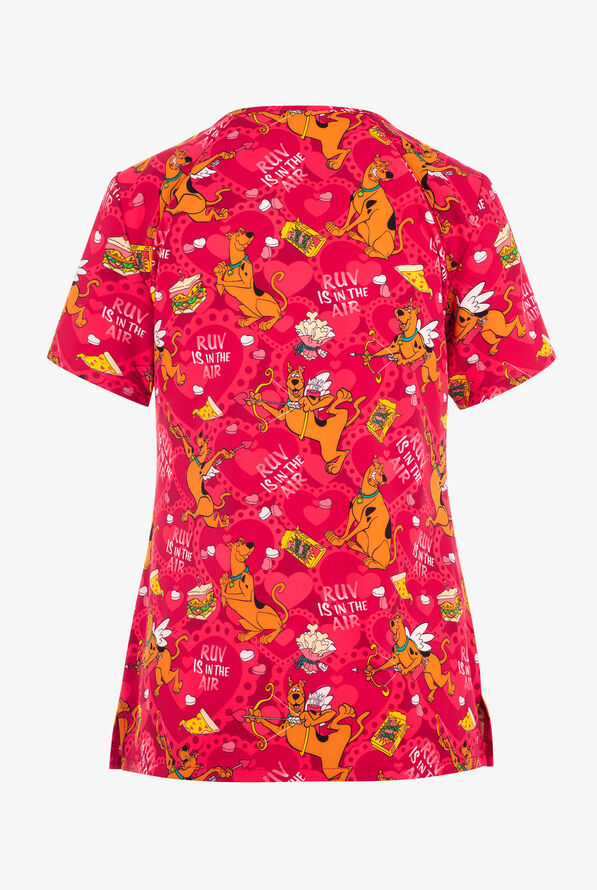 Tooniforms Scooby Doo Ruv Is In The Air Women's 2-Pocket STRETCH V-Neck Print Scrub Top - null - 2