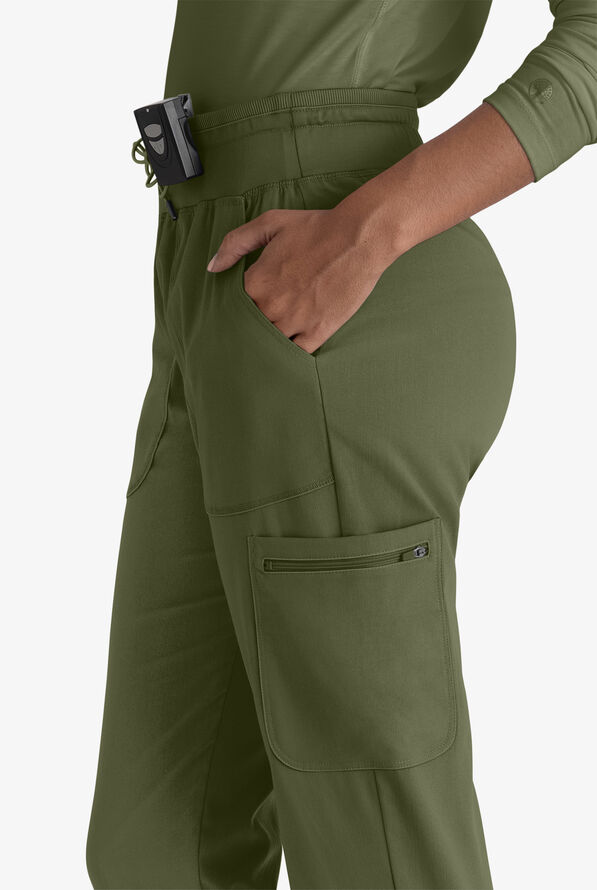 Pantalón médico Grey's Anatomy Spandex STRETCH Carly estilo cargo jogger con 7 bolsillos para mujer - Olive - 2