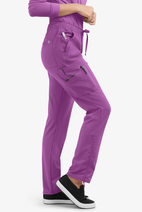 Easy STRETCH Halle Women's 11-Pocket Ruched Leg Jogger Scrub Pants - Purple Swirl - 2