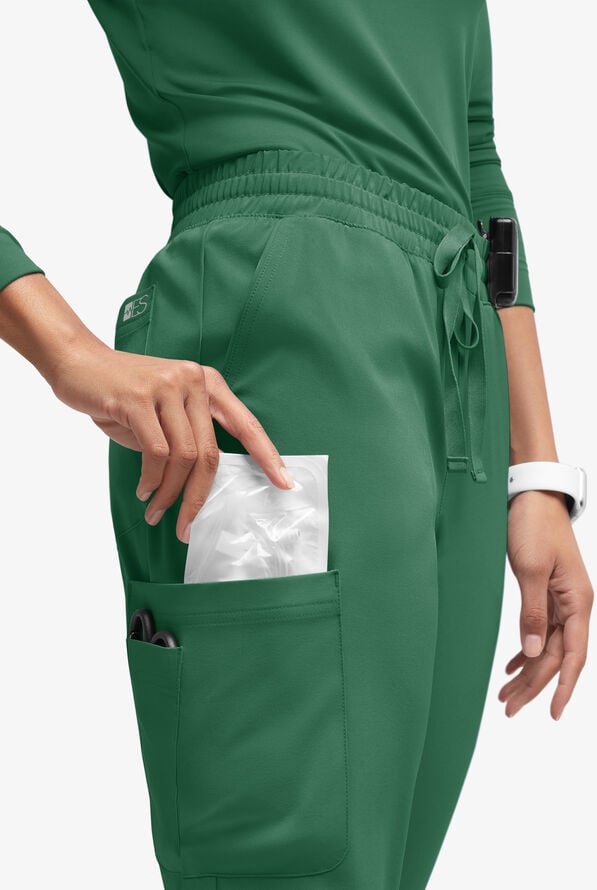 Easy STRETCH Naya Women’s Natural Waist 6-Pocket Straight Leg Scrub Pants - Petite - Hunter - 2