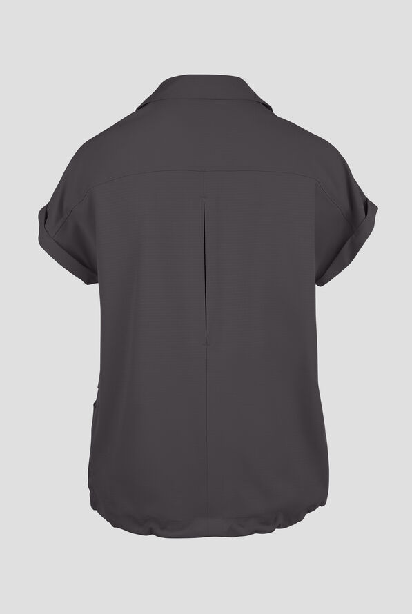 Skechers by Barco Ripstop Charlie Women's 3-Pocket STRETCH Dolman Sleeve Collar V-Neck Scrub Top - Pewter - 2