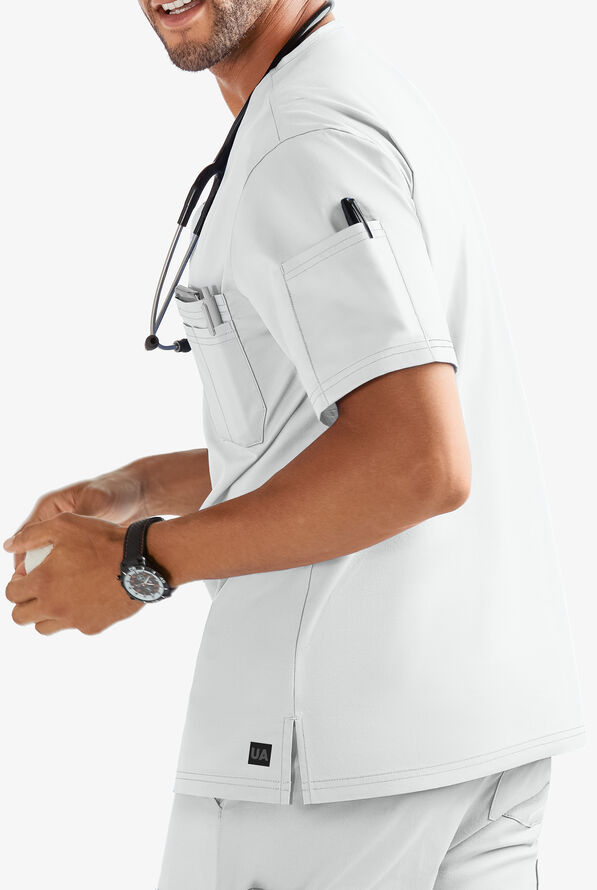 Butter-Soft STRETCH Men's 4-Pocket V-Neck Scrub Top - White - 2