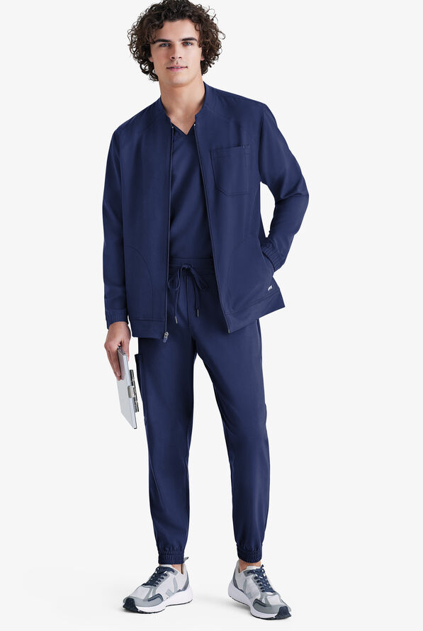Grey's Anatomy by Barco Evolve STRETCH Cycle Men's 3-Pocket Zip Front Scrub Jacket - Indigo - 4