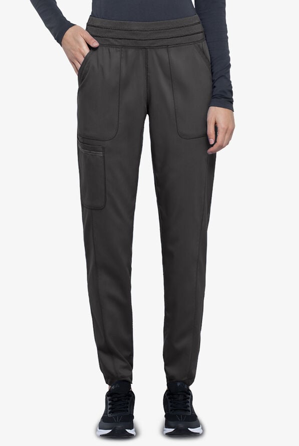 Cherokee Workwear Revolution Women's 5-Pocket STRETCH Elastic Waistband Half Jogger Scrub Pants - Pewter - 1