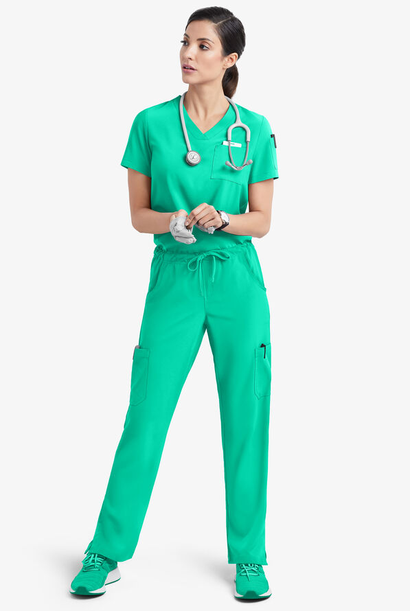 Easy STRETCH Chloe Women's 3-Pocket V-Neck Tuck-In Scrub Top - Dynasty Green - 2