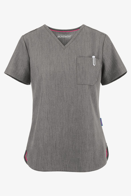 Blusa médica MOVEMENT by Butter-Soft Ceti con cuello en V y 1 bolsillo para mujer